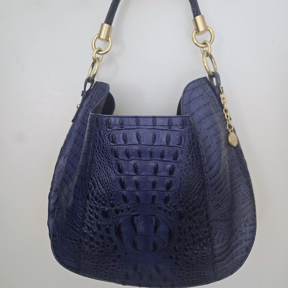 Brahmin Deep Bluish/Purple Crocodile-Embossed Hobo Bag
